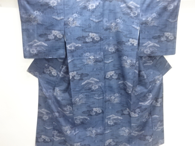 JAPANESE KIMONO / TSUMUGI / WOVEN FLOWER & PINE
